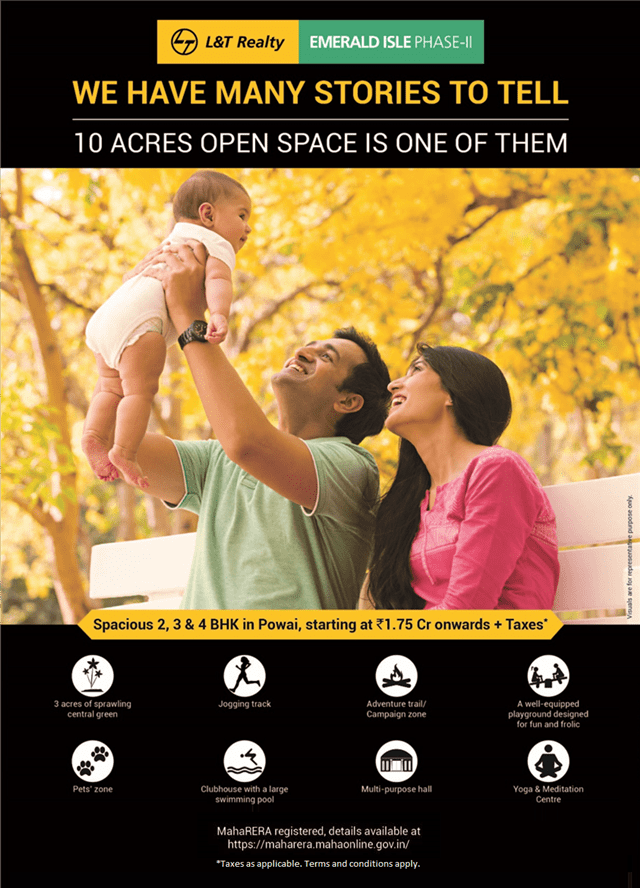 Enjoy living in 10 acre open space at L and T Emerald Isle Phase II in Mumbai